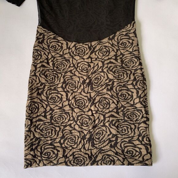 Vintage Manito Bodycon Dress Women Medium Tan Black Floral Rose Sheer Mesh Party - Picture 8 of 12